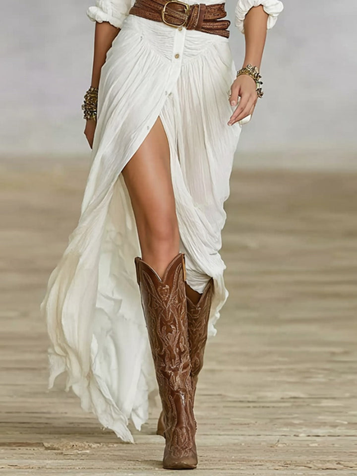 Cinna | Long Belted Dress With Pleated Lapels