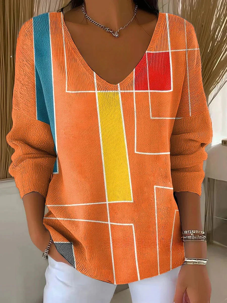 BENEDETTA™ | ORANGE KNIT V-NECK SWEATER