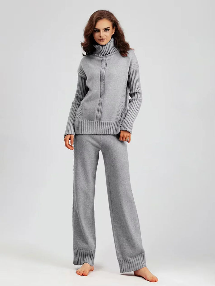 Scarlett | Chic High-Neck Knit Sweater & Loose Pants Set