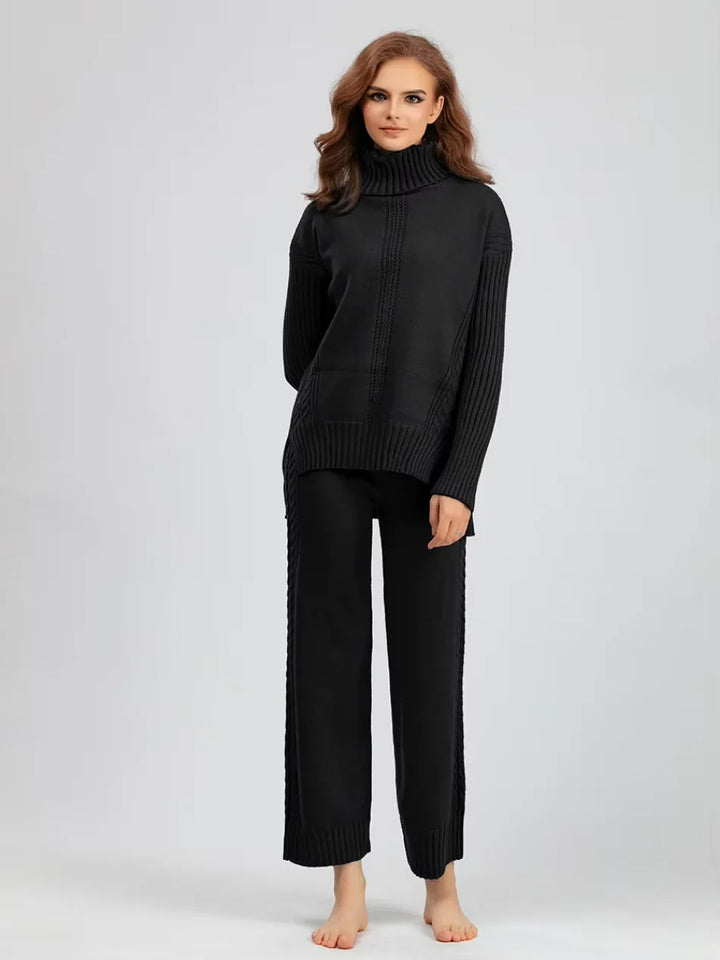 Scarlett | Chic High-Neck Knit Sweater & Loose Pants Set