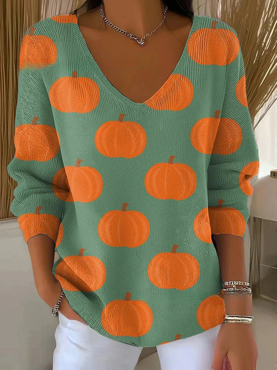 BENEDETTA™ | KNIT V-NECK PUMPKIN SWEATER