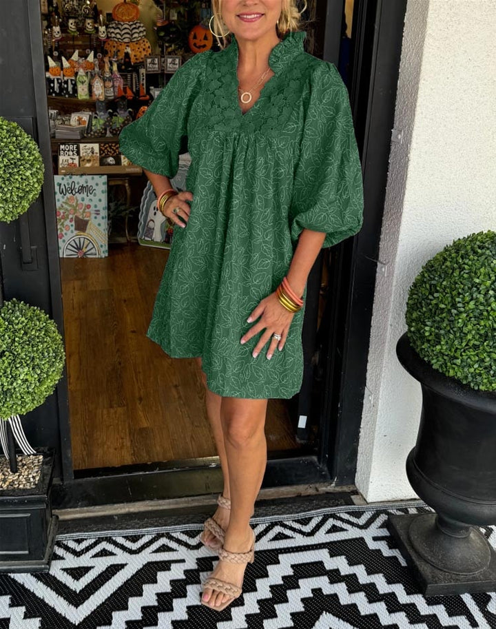 Amana | Puff Sleeve Jacquard Dress