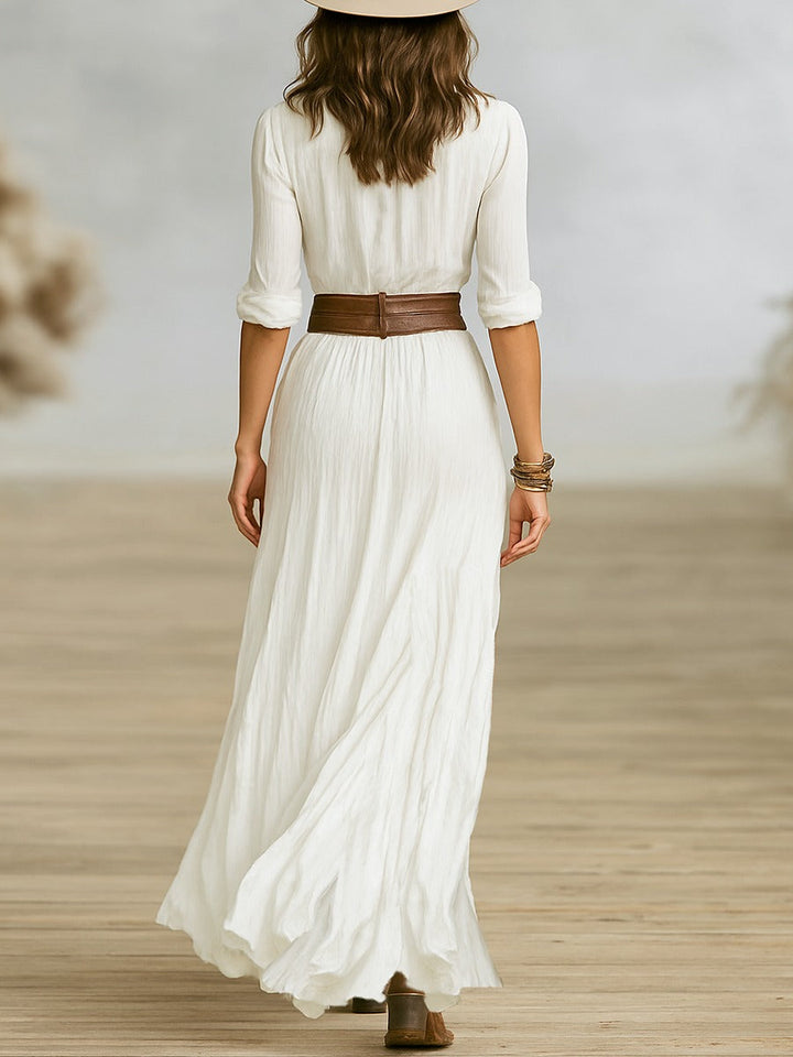 Cinna | Long Belted Dress With Pleated Lapels