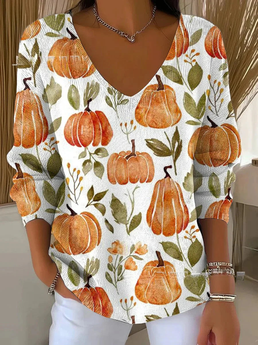 BENEDETTA™ | PUMPKIN KNIT V-NECK SWEATER