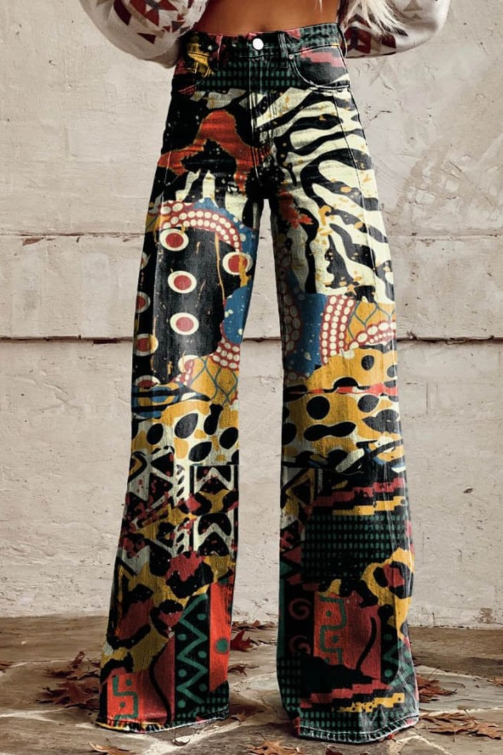 Mailin - Wide Leg Flare Print Pants