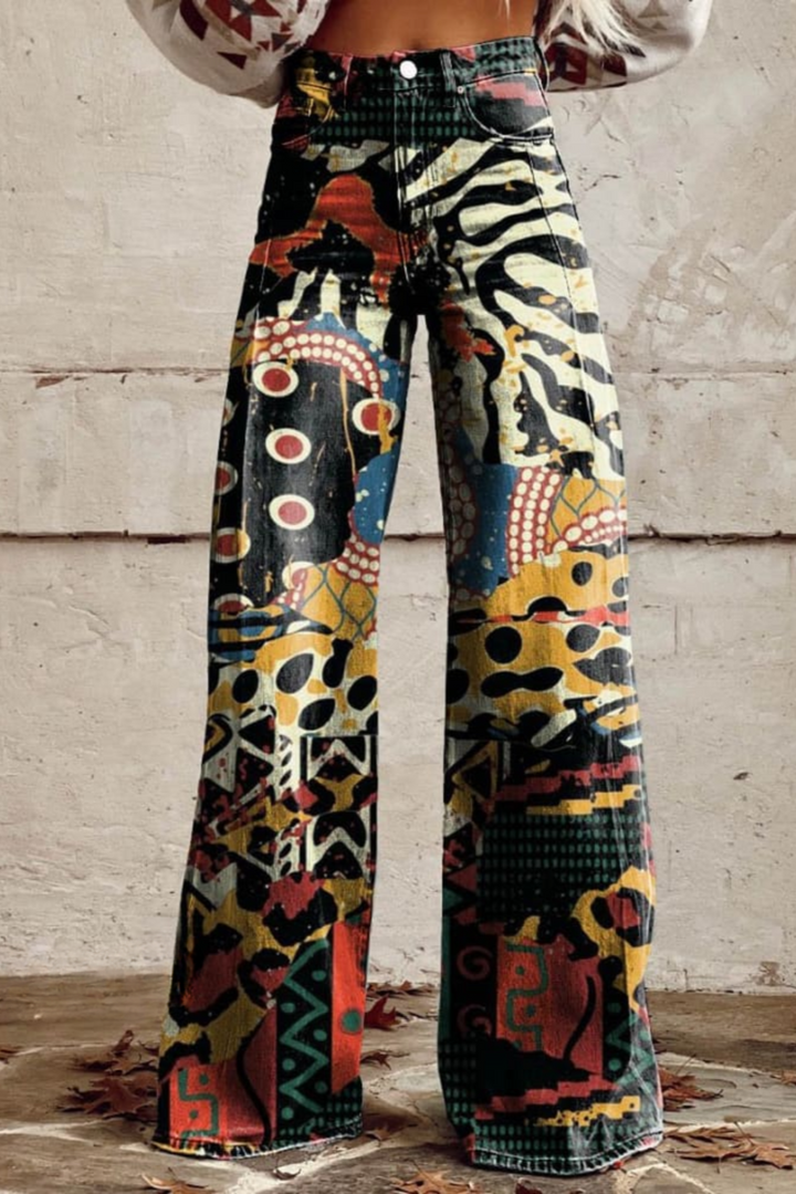 Mailin - Wide Leg Flare Print Pants