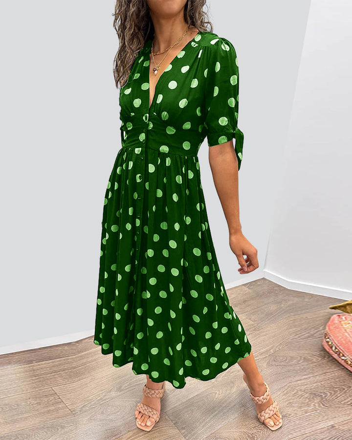 Kristine™ | Midi Dress with V-Neck and Timeless Polka Dot Pattern