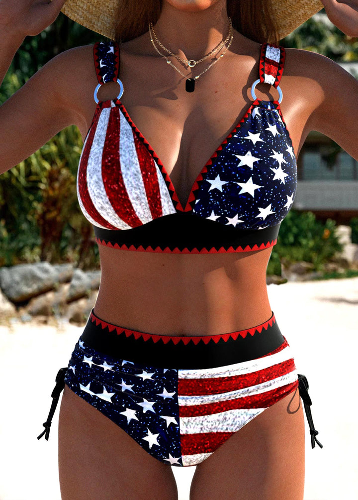Cool Multicolor Bikini Set with American Flag and High Waist | Last Day 80% Off!