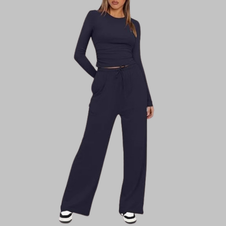 Lucienne – Casual Long Sleeve Top and Wide Leg Pants Set