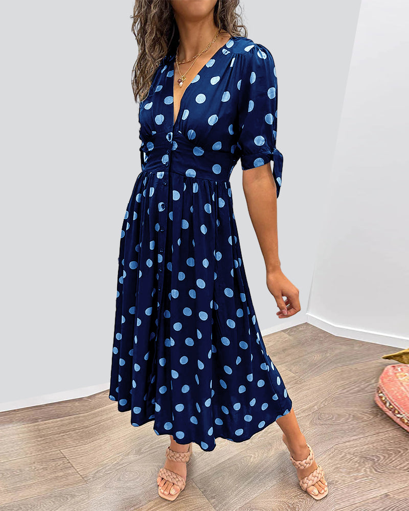 Kristine™ | Midi Dress with V-Neck and Timeless Polka Dot Pattern