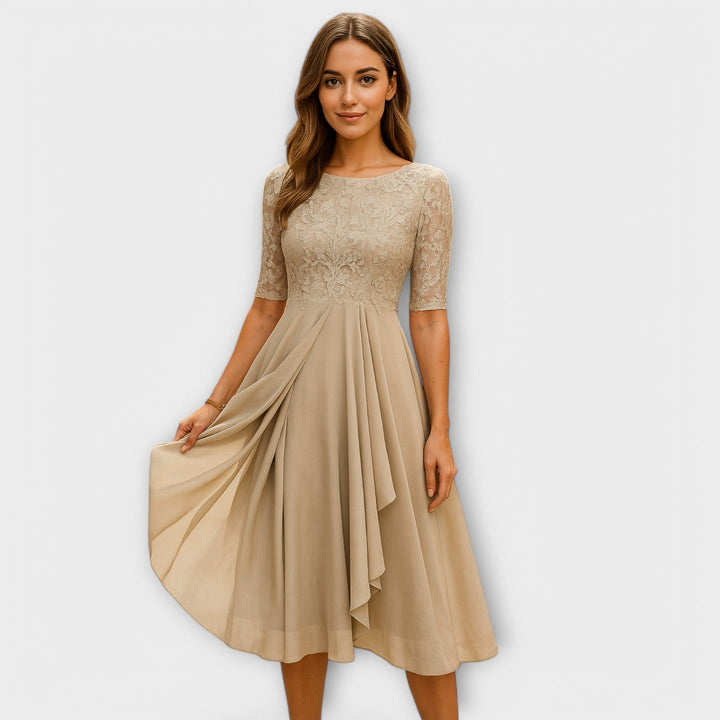 Martyna – Midi Dress with Lace Sleeves