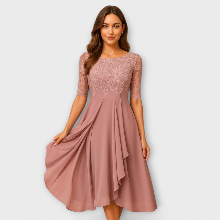 Martyna – Midi Dress with Lace Sleeves