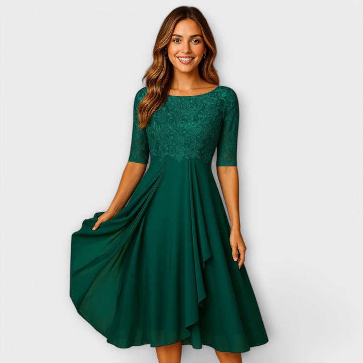 Martyna – Midi Dress with Lace Sleeves