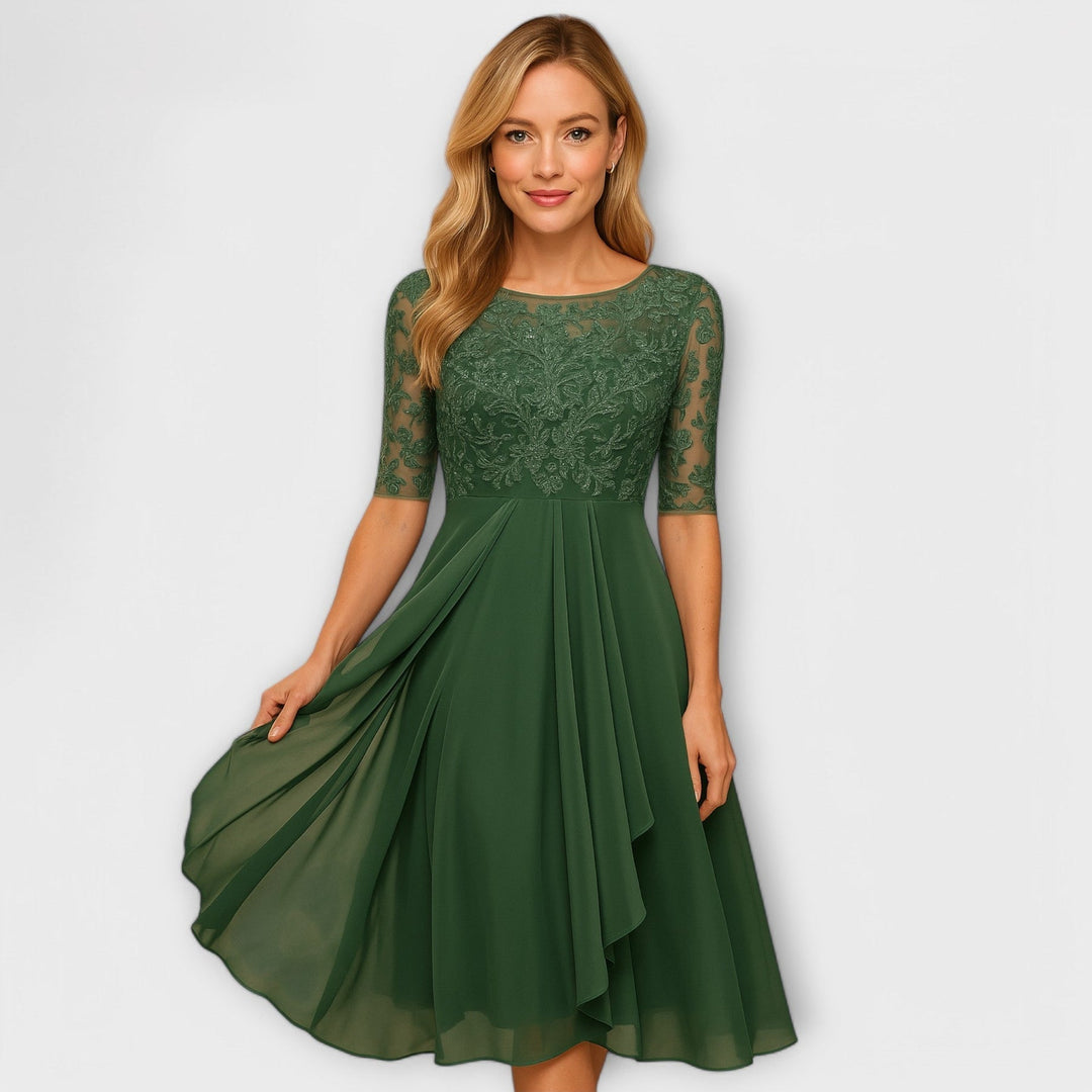 Martyna – Midi Dress with Lace Sleeves