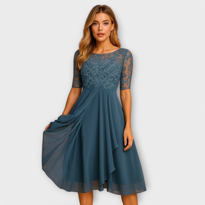 Martyna – Midi Dress with Lace Sleeves