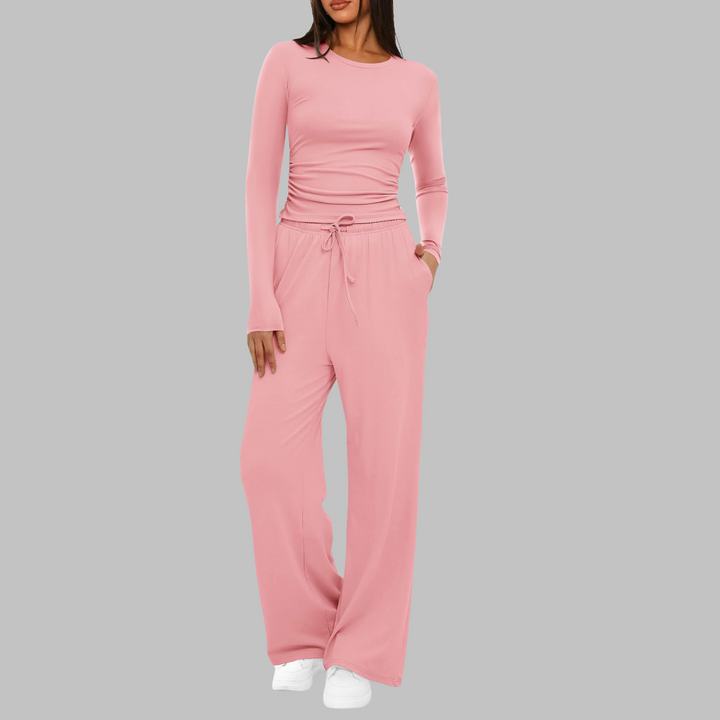 Lucienne – Casual Long Sleeve Top and Wide Leg Pants Set