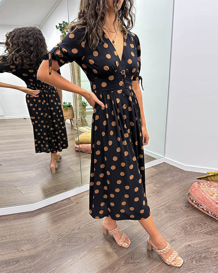 Kristine™ | Midi Dress with V-Neck and Timeless Polka Dot Pattern