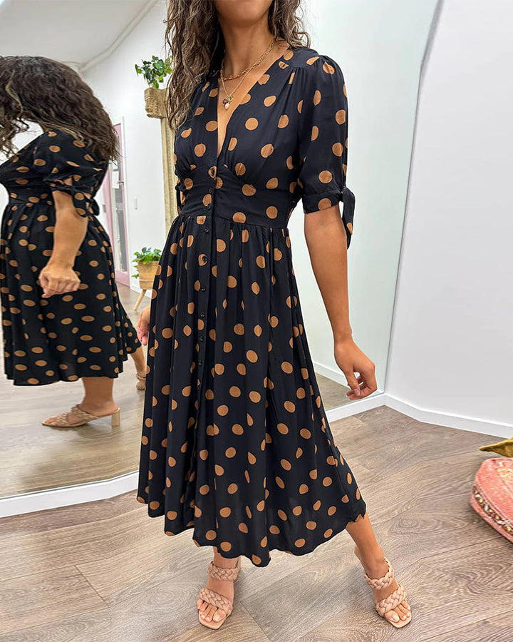 Kristine™ | Midi Dress with V-Neck and Timeless Polka Dot Pattern