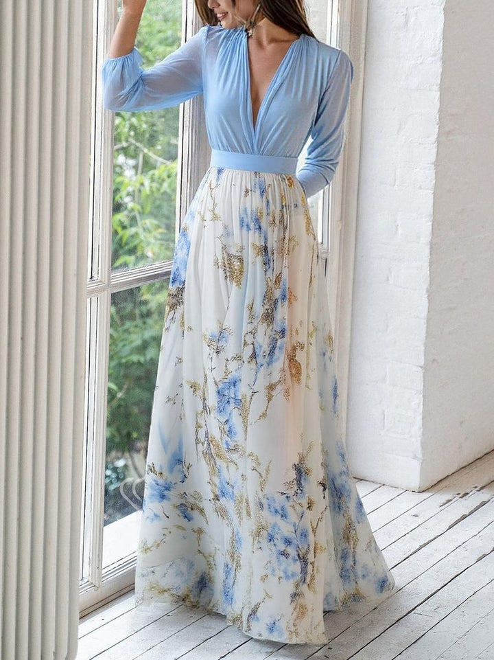 Celeste™ | Airy Maxi Dress with Deep V-Neck and Floral Print