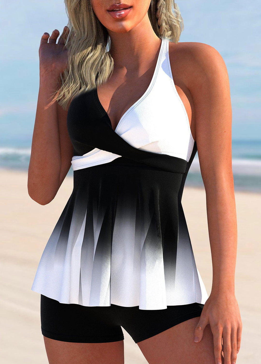 Stylish Tankini Top with Gradient Color and Cross Detail – Without Bottom I Last Day 80% Off!
