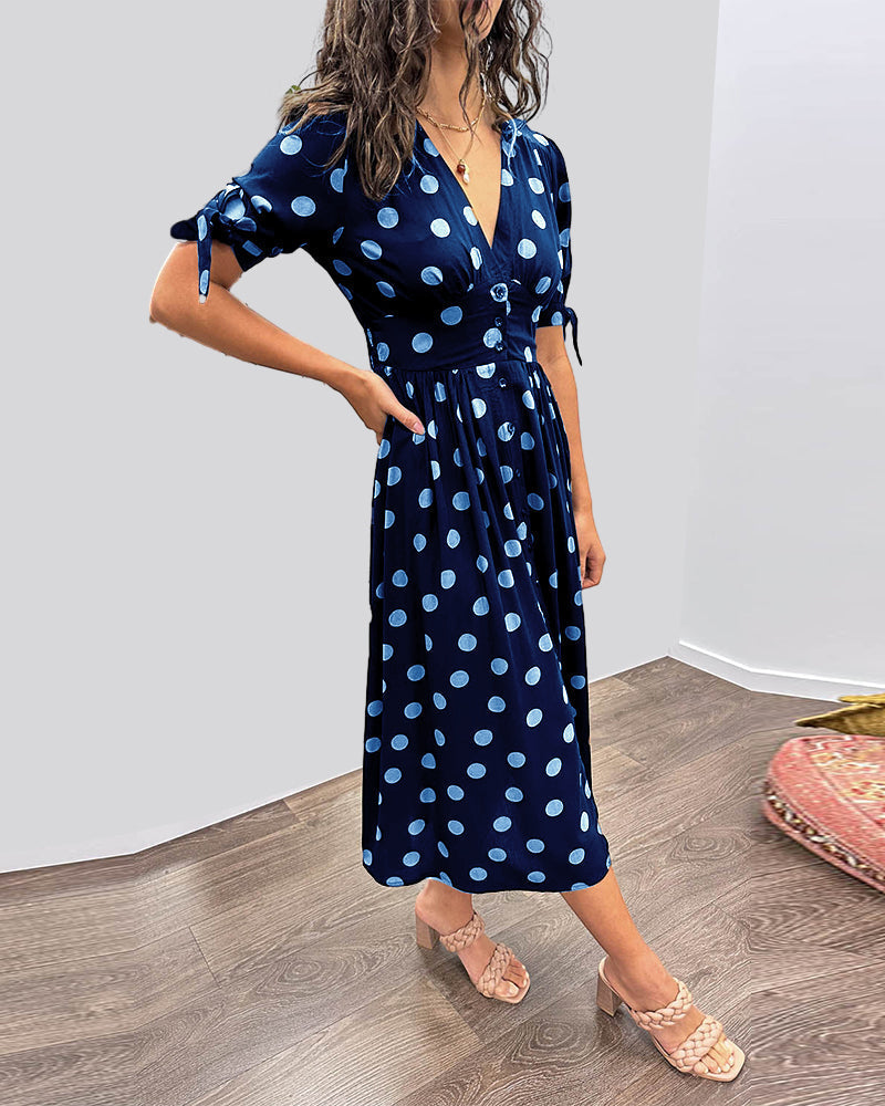 Kristine™ | Midi Dress with V-Neck and Timeless Polka Dot Pattern