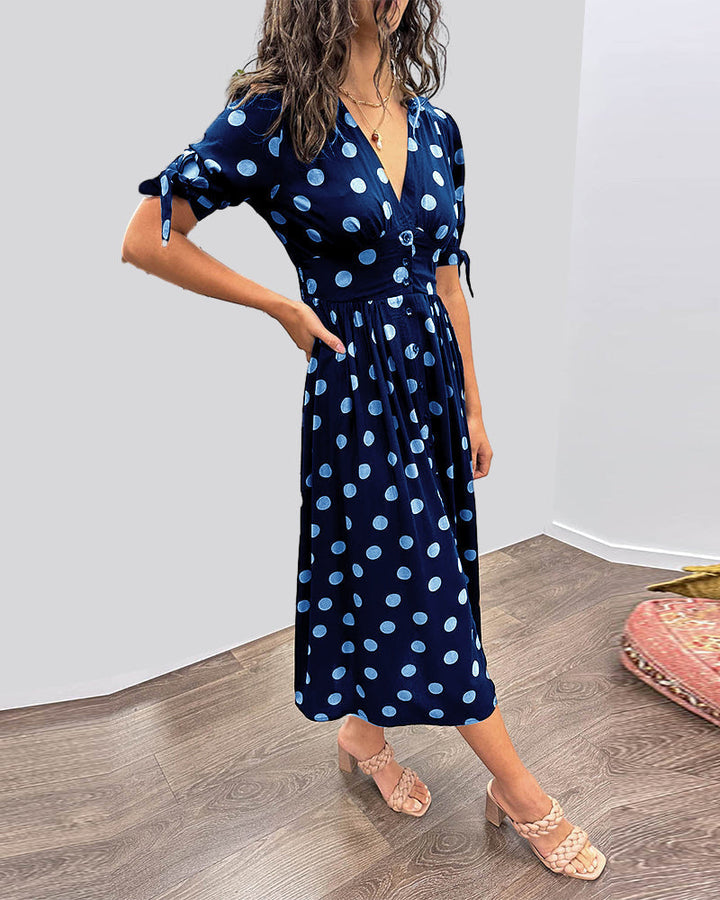 Kristine™ | Midi Dress with V-Neck and Timeless Polka Dot Pattern