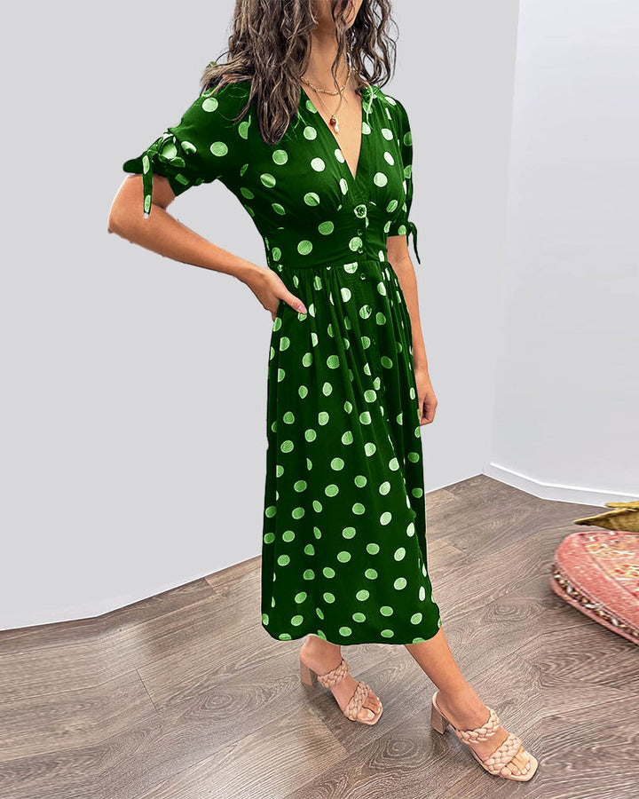 Kristine™ | Midi Dress with V-Neck and Timeless Polka Dot Pattern