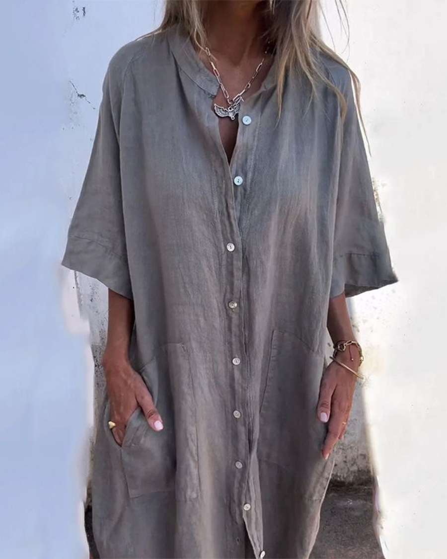 Areti - Elegant Short-Sleeved Shirt Dress