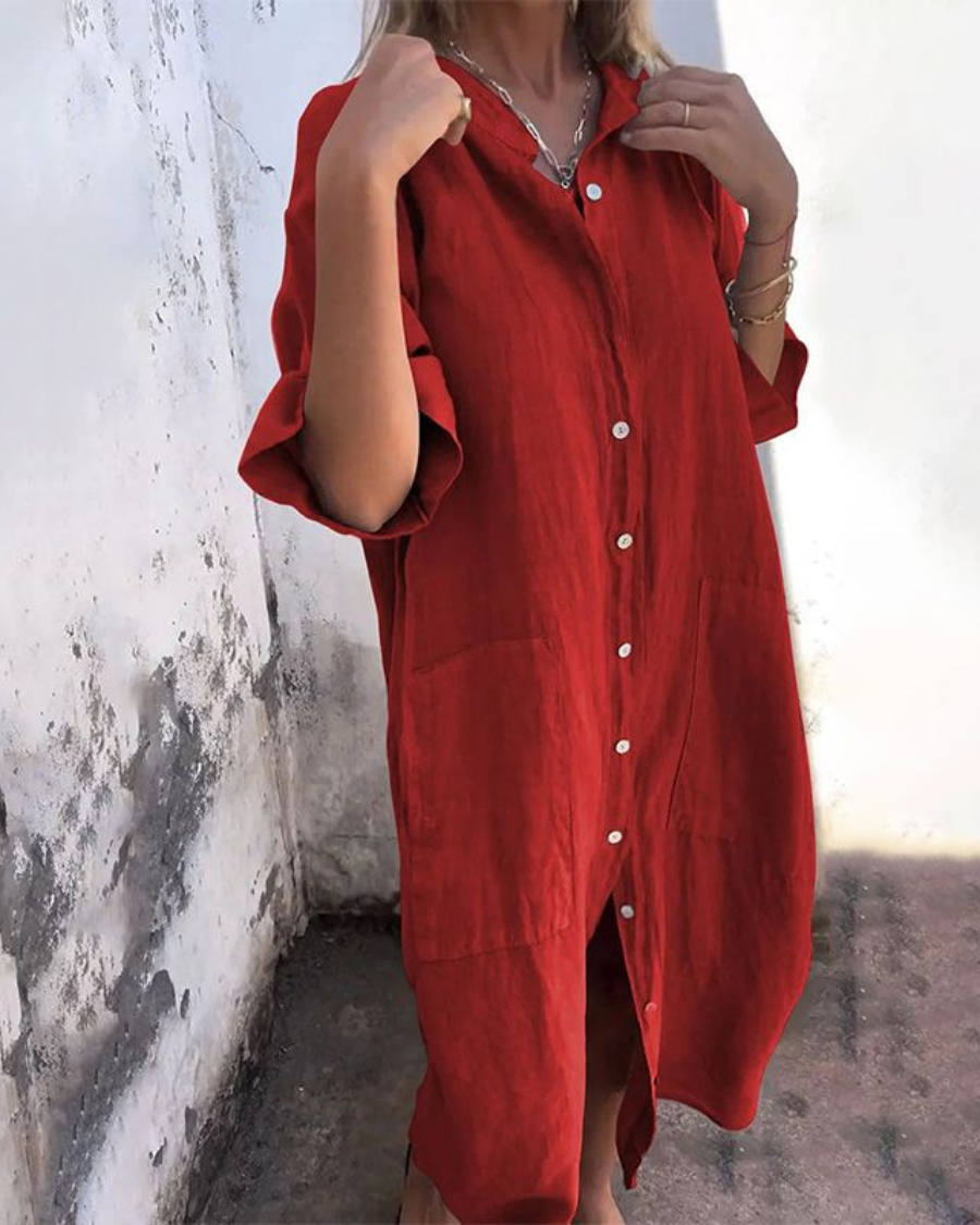 Areti - Elegant Short-Sleeved Shirt Dress