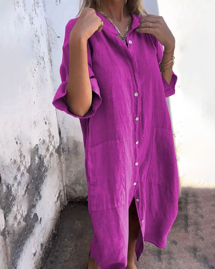 Areti - Elegant Short-Sleeved Shirt Dress