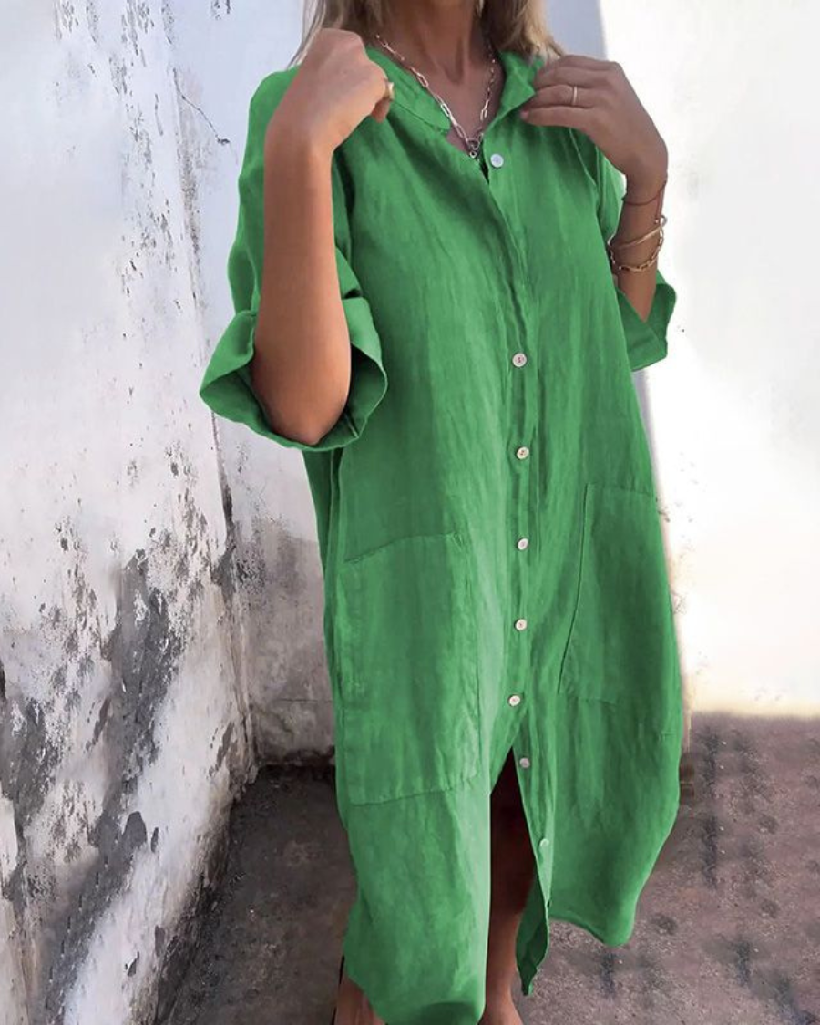 Areti - Elegant Short-Sleeved Shirt Dress