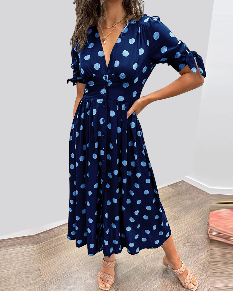 Kristine™ | Midi Dress with V-Neck and Timeless Polka Dot Pattern