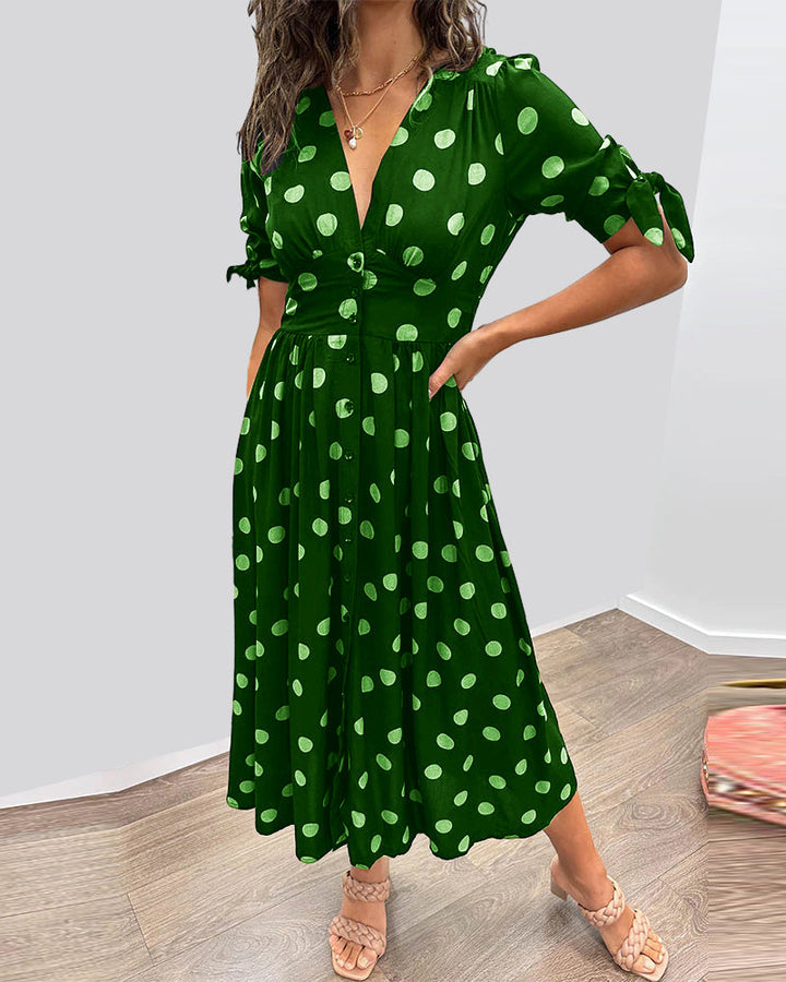 Kristine™ | Midi Dress with V-Neck and Timeless Polka Dot Pattern