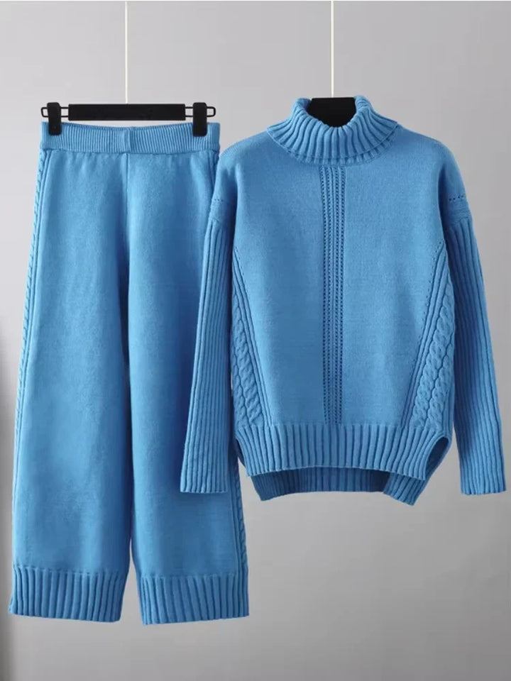 Scarlett | Chic High-Neck Knit Sweater & Loose Pants Set
