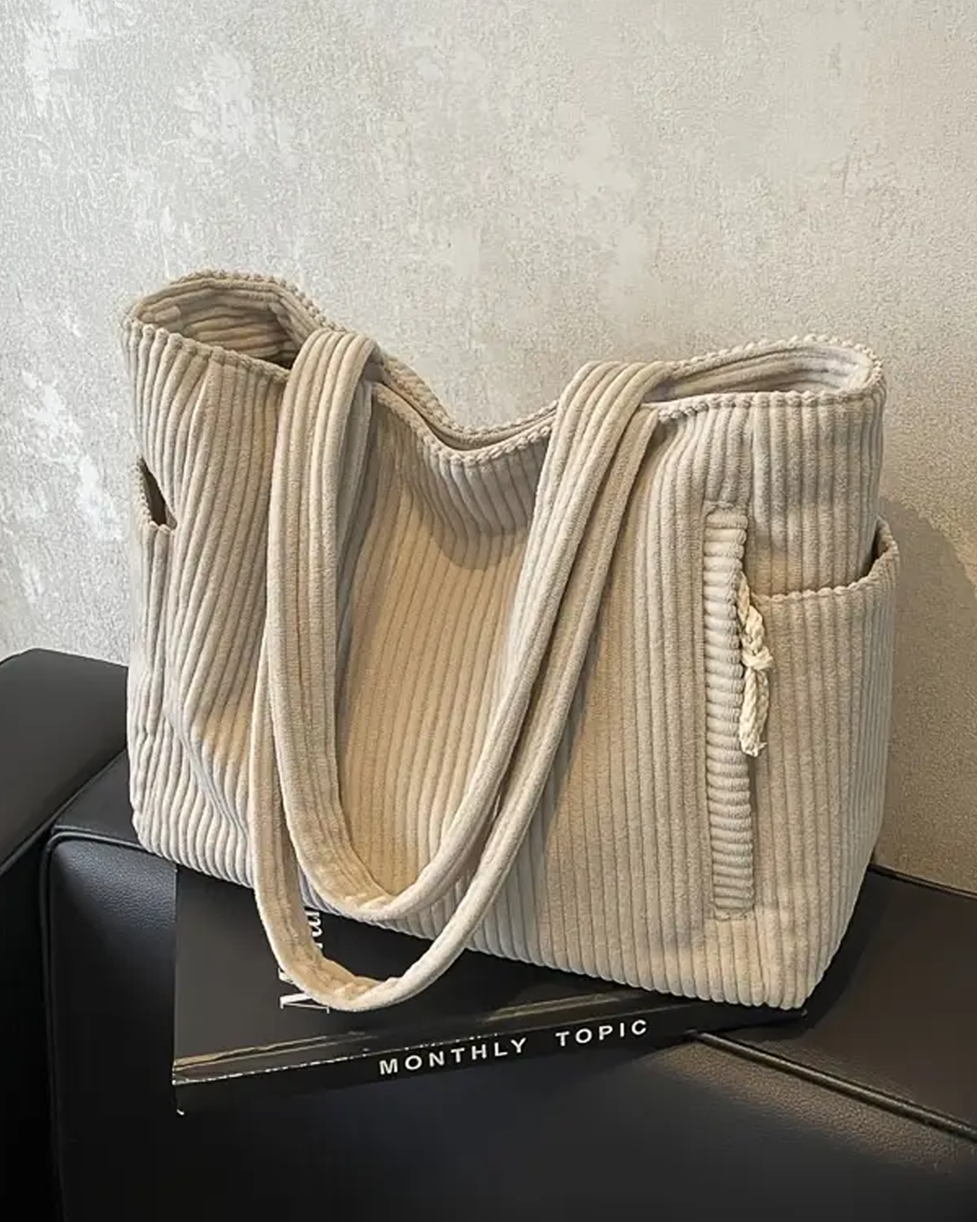 Mathilda™ | Ribbed Tote Bag with Rope Detail