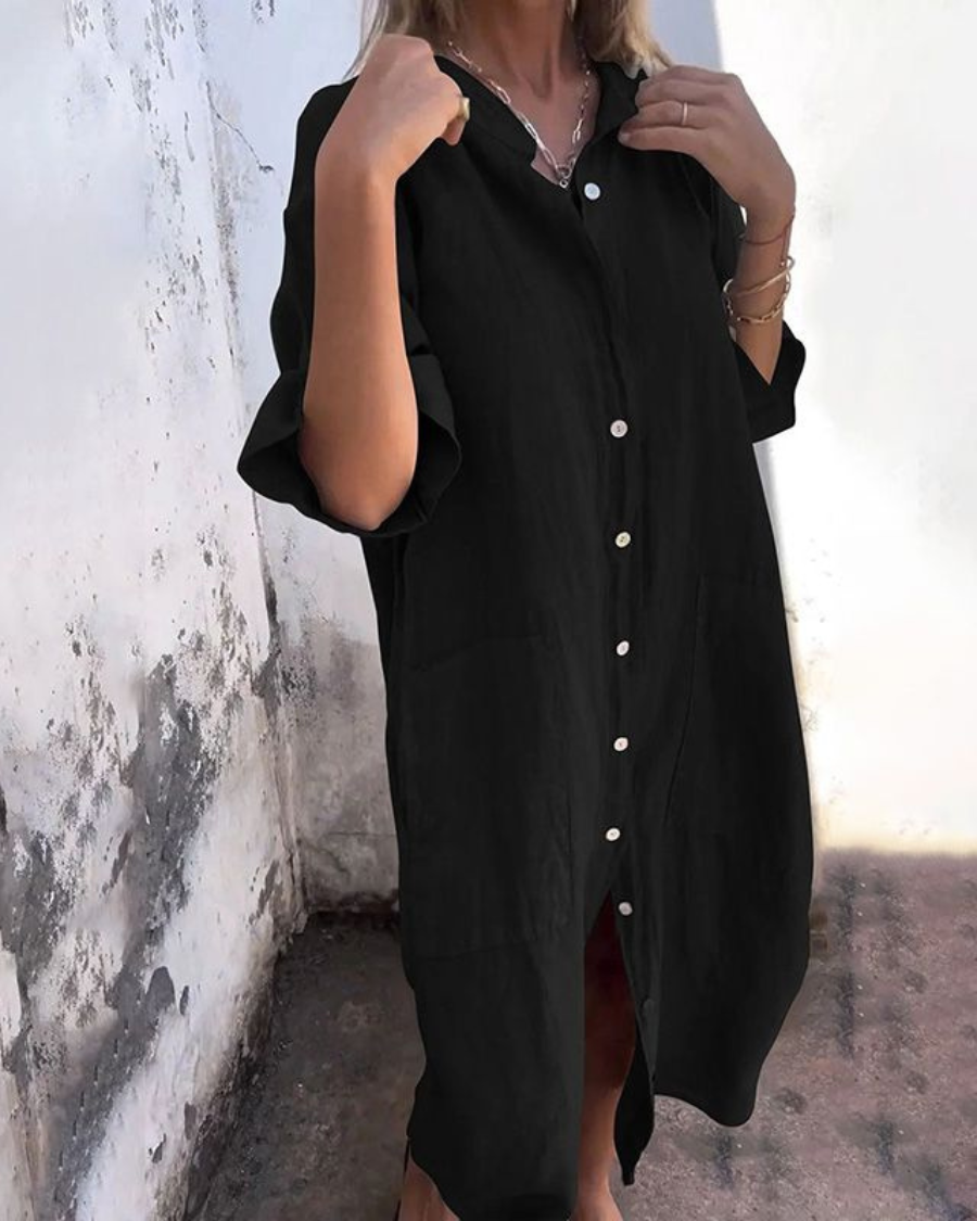Areti - Elegant Short-Sleeved Shirt Dress