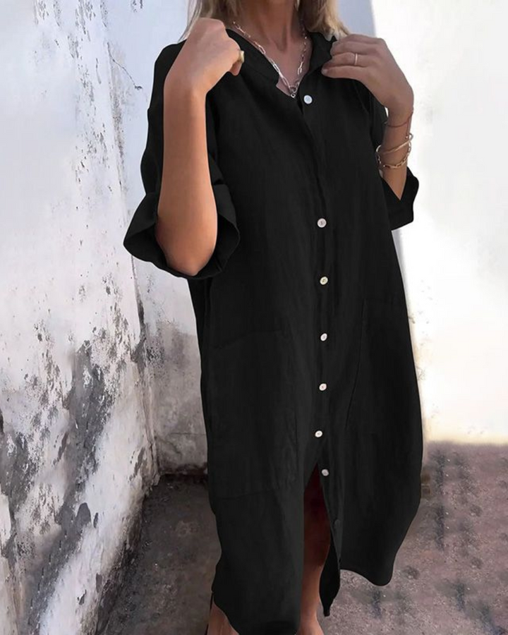 Areti - Elegant Short-Sleeved Shirt Dress