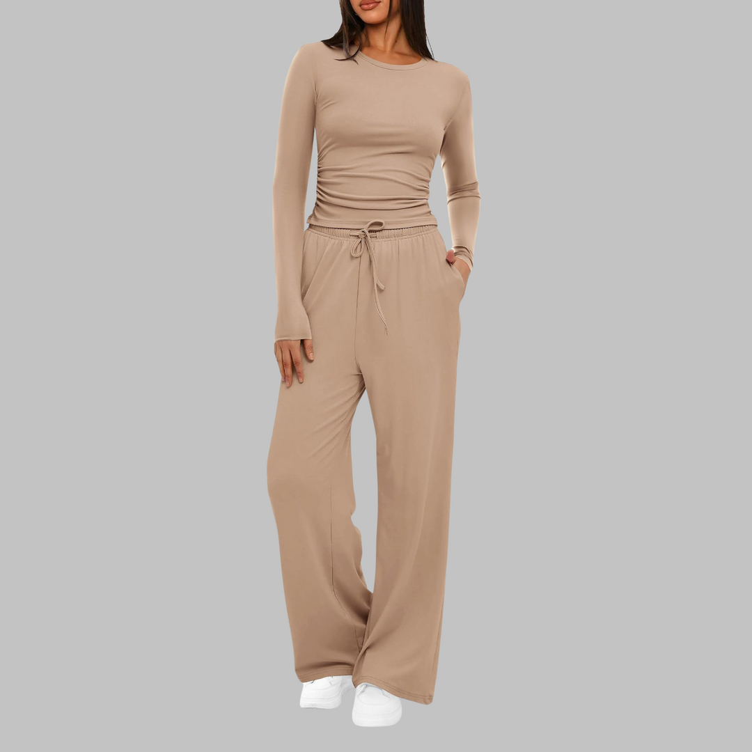 Lucienne – Casual Long Sleeve Top and Wide Leg Pants Set