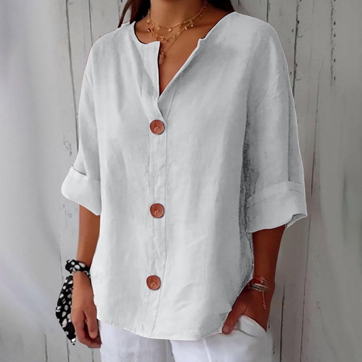 Maeve - Cotton Linen Shirt with V-Neck