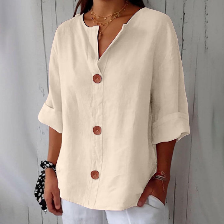 Maeve - Cotton Linen Shirt with V-Neck