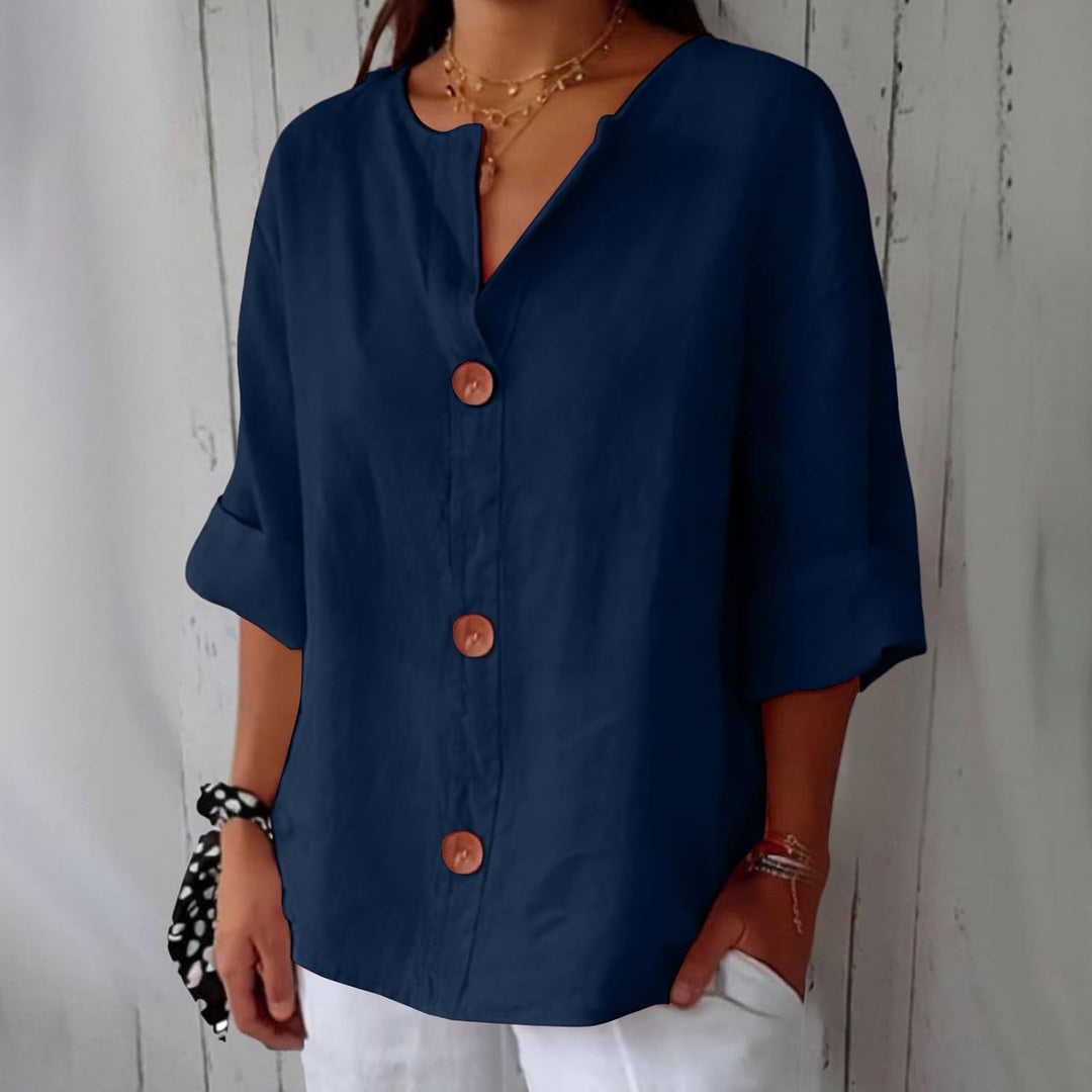 Maeve - Cotton Linen Shirt with V-Neck