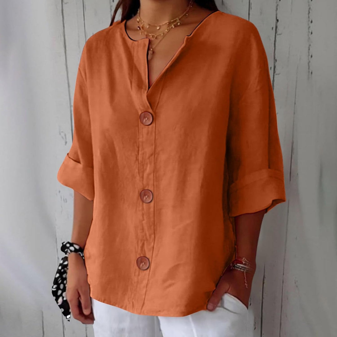 Maeve - Cotton Linen Shirt with V-Neck