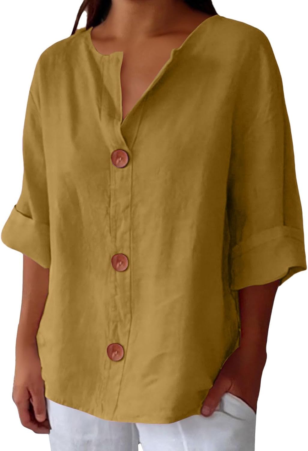 Maeve - Cotton Linen Shirt with V-Neck