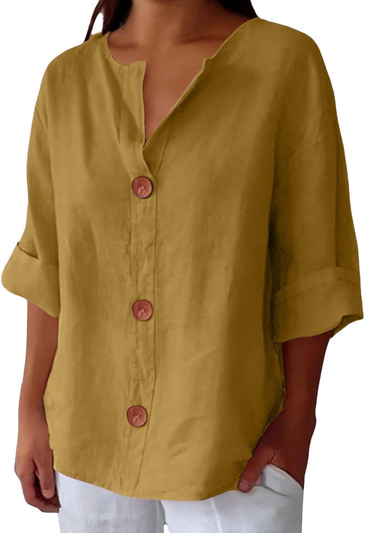 Maeve - Cotton Linen Shirt with V-Neck