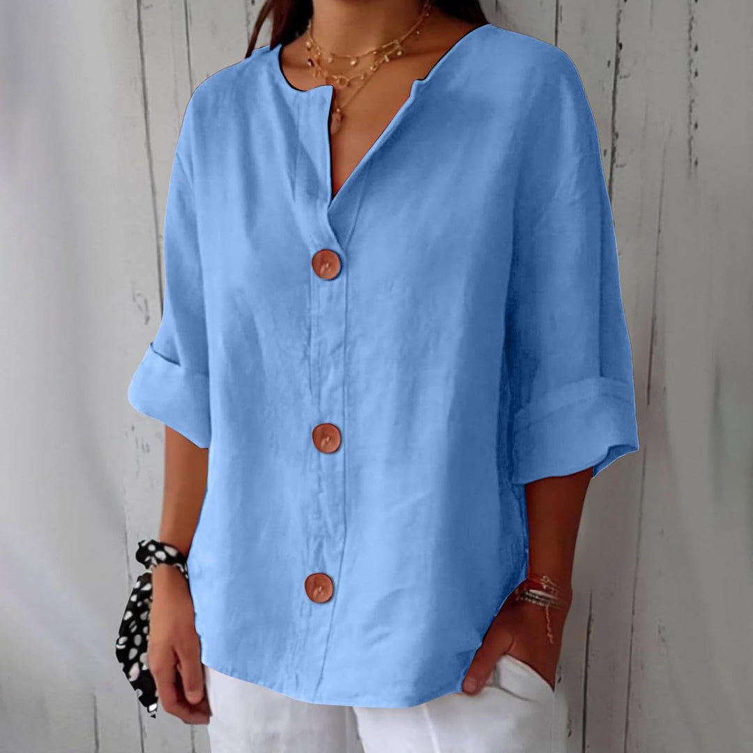Maeve - Cotton Linen Shirt with V-Neck
