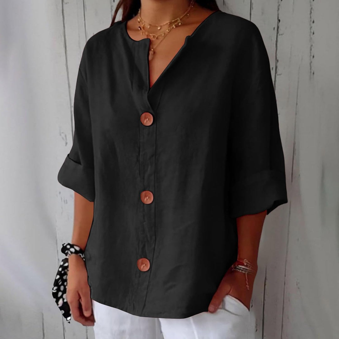 Maeve - Cotton Linen Shirt with V-Neck