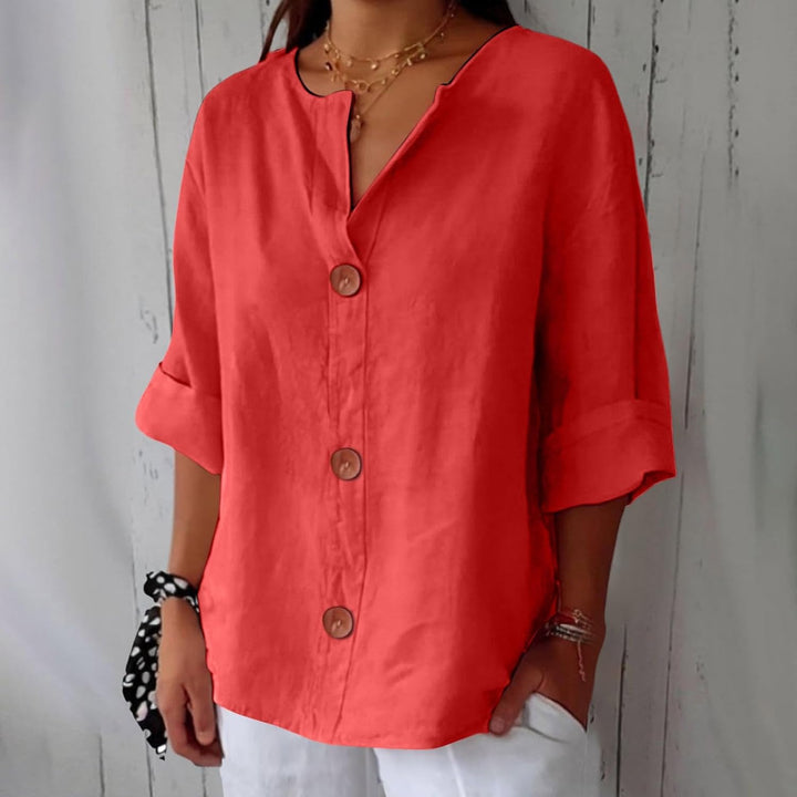 Maeve - Cotton Linen Shirt with V-Neck