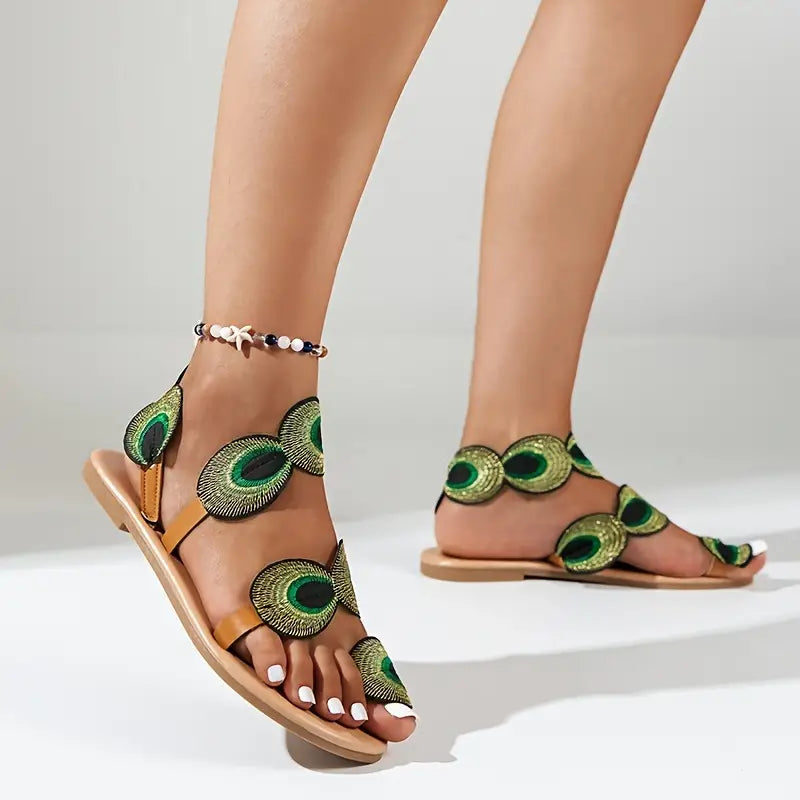 London | Sandals with Peacock Print