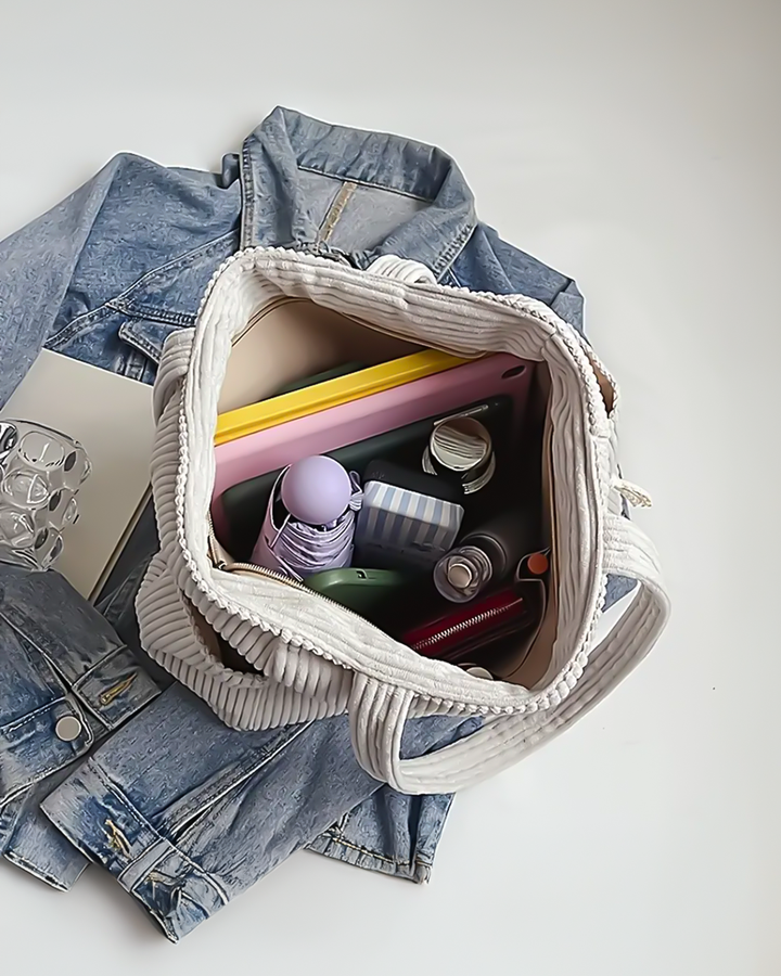 Mathilda™ | Ribbed Tote Bag with Rope Detail