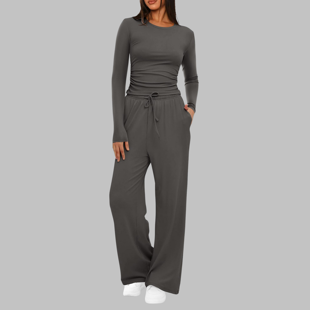 Lucienne – Casual Long Sleeve Top and Wide Leg Pants Set